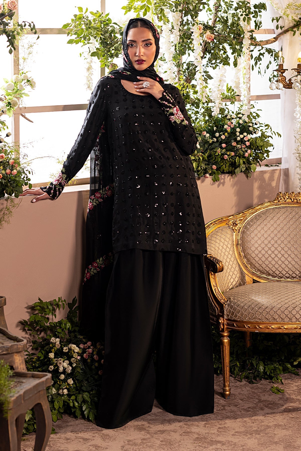 OPAL BY CHARIZMA | FULLY HEAVY MULTI THREAD EMBROIDERED SEQUENCE WORK WITH PEARL'S, STONE, & HANGING TASSELS WORK | UNSTITCHED 3-PIECE SUIT
