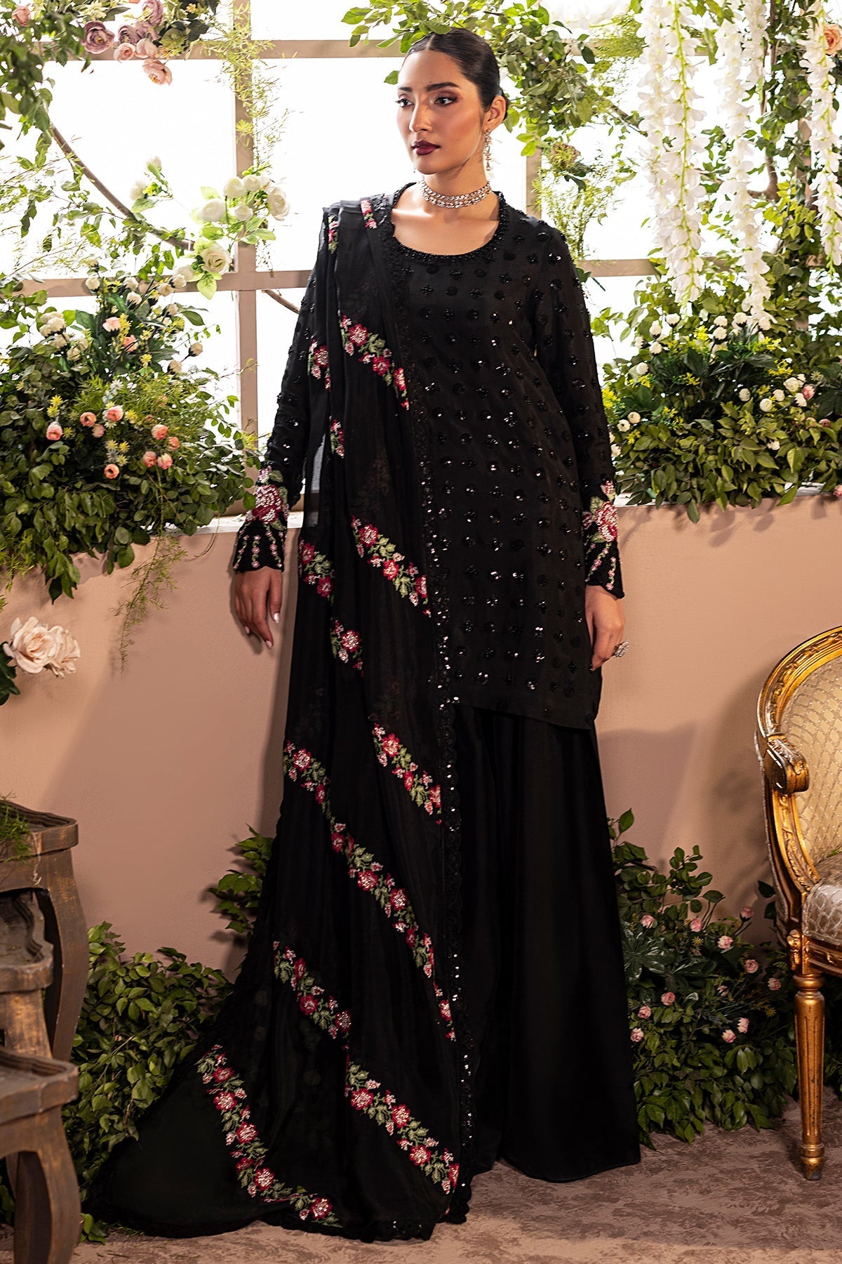 OPAL BY CHARIZMA | FULLY HEAVY MULTI THREAD EMBROIDERED SEQUENCE WORK WITH PEARL'S, STONE, & HANGING TASSELS WORK | UNSTITCHED 3-PIECE SUIT
