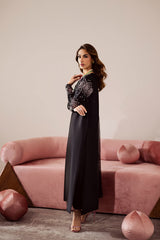 VANYA | A LUXURIOUS BLACK VELVET LONG SHIRT | FULLY HEAVY EMBROIDERED MULTI SEQUENCE WORK | UNSTITCHED 3-PIECE SUIT | PP-06