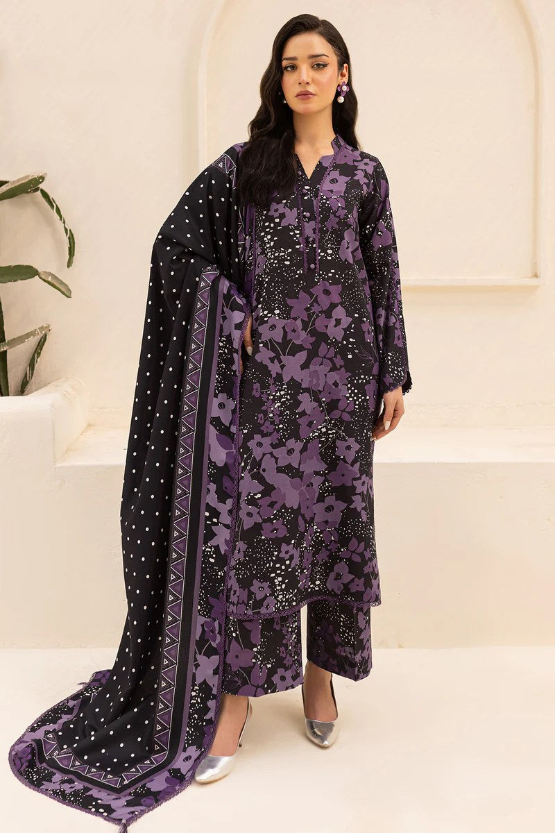 FARASHA | BLACK & PURPLE - DIGITAL PRINTED LAWN | UNSTITCHED 3-PIECE SUIT