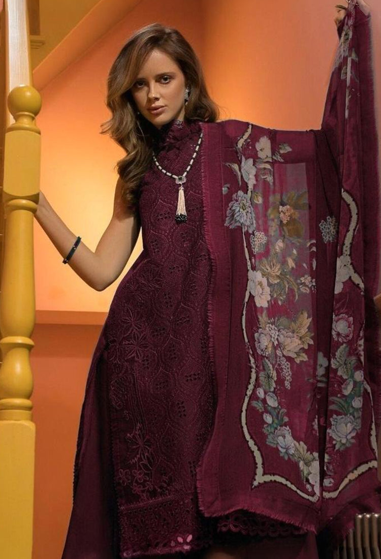 SOBIA NAZIR | BEAUTIFUL HEAVY SCHIFFLI EMBROIDERED LAWN | UNSTITCHED 3-PIECE SUIT | MAROON