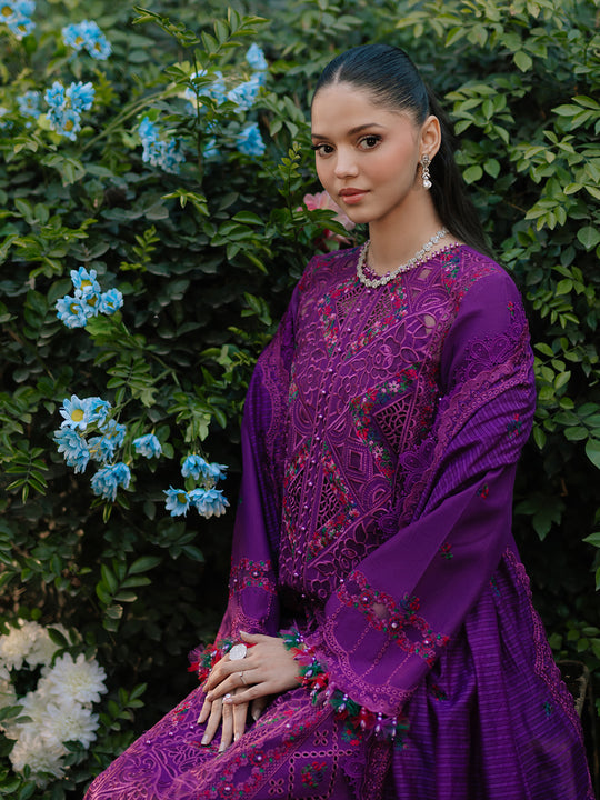 BIN ILYAS | LUXURY LAWN FULLY HEAVY MULTI THREAD EMBROIDERED WORK | UNSTITCHED 3-PIECE SUIT | D-105-B