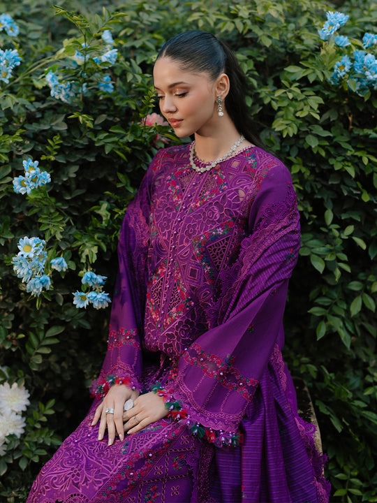 BIN ILYAS | LUXURY LAWN FULLY HEAVY MULTI THREAD EMBROIDERED WORK | UNSTITCHED 3-PIECE SUIT | D-105-B