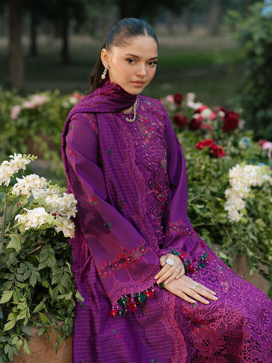 BIN ILYAS | LUXURY LAWN FULLY HEAVY MULTI THREAD EMBROIDERED WORK | UNSTITCHED 3-PIECE SUIT | D-105-B