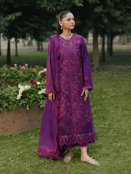 BIN ILYAS | LUXURY LAWN FULLY HEAVY MULTI THREAD EMBROIDERED WORK | UNSTITCHED 3-PIECE SUIT | D-105-B