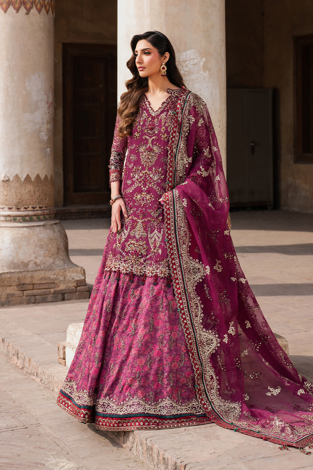 IZNIK | EXCLUSIVE GHARARA | ELEGANTLY PREMIUM HAND EMBELLISHMENT EMBROIDERED CHIFFON GHARARA | DC-ILC-04