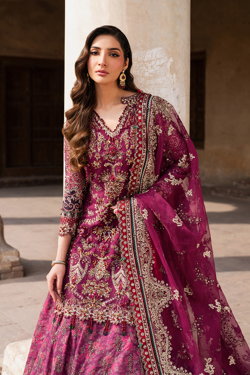 IZNIK | EXCLUSIVE GHARARA | ELEGANTLY PREMIUM HAND EMBELLISHMENT EMBROIDERED CHIFFON GHARARA | DC-ILC-04