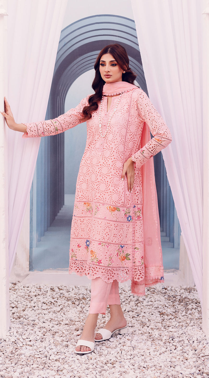 PINK DOVE BY SABEEN ABBAS | LUXURY CHICKENKARI WORK WITH FULL HEAVY EMBROIDERED LAWN | UNSTITCHED 3-PIECE SUIT