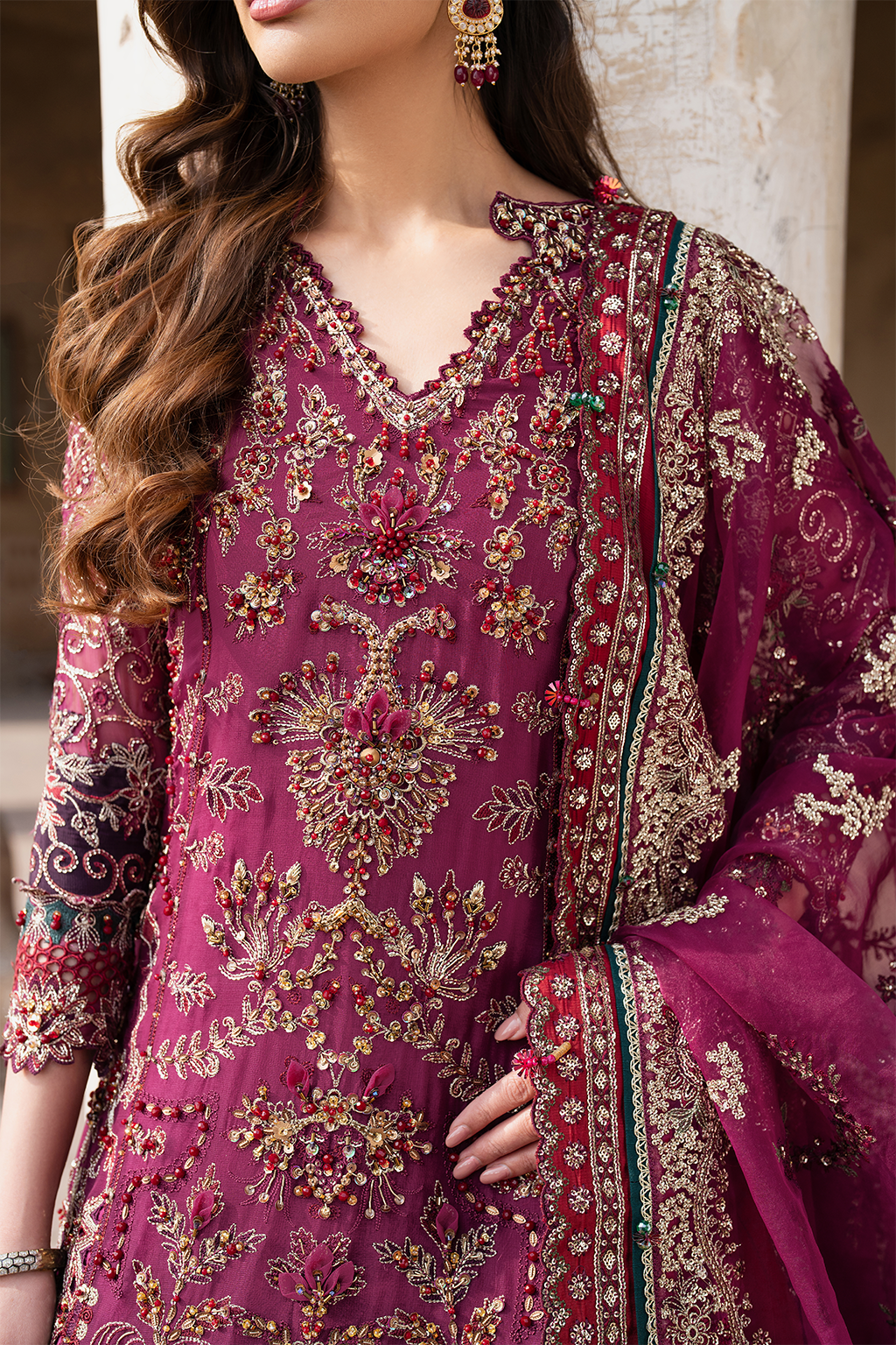 IZNIK | EXCLUSIVE GHARARA | ELEGANTLY PREMIUM HAND EMBELLISHMENT EMBROIDERED CHIFFON GHARARA | DC-ILC-04