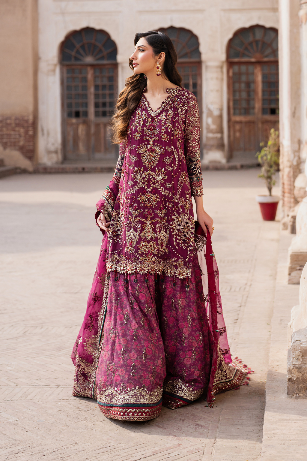 IZNIK | EXCLUSIVE GHARARA | ELEGANTLY PREMIUM HAND EMBELLISHMENT EMBROIDERED CHIFFON GHARARA | DC-ILC-04