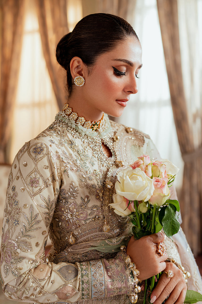 OUTCLASS ARTICLE BY BAROQUE | ELEGANTLY BRIDAL MAXI |PREMIUM HAND EMBELLISHMENT EMBROIDERED SOFT NET MAXI | UNSTITCHED 3-PIECE MAXI | CH13-06