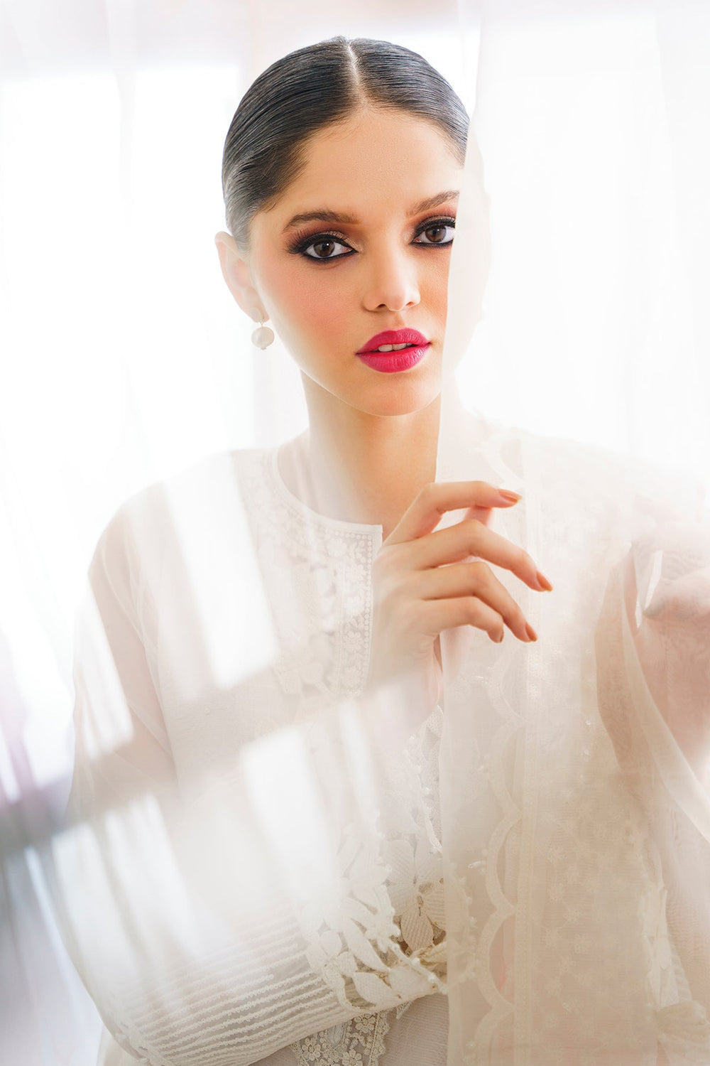 BAROQUE |LUXURY ORGANZA DRESS | FULLY HEAVY HAND EMBELLISHMENT EMBROIDERED MULTI SEQUENCE WORK, PEARL'S WORK & HANGING TASSELS WORK WITH LAZER CUT DESIGN ORGANZA DRESS | UNSTITCHED 3-PIECE SUIT | SF-526 | WHITE