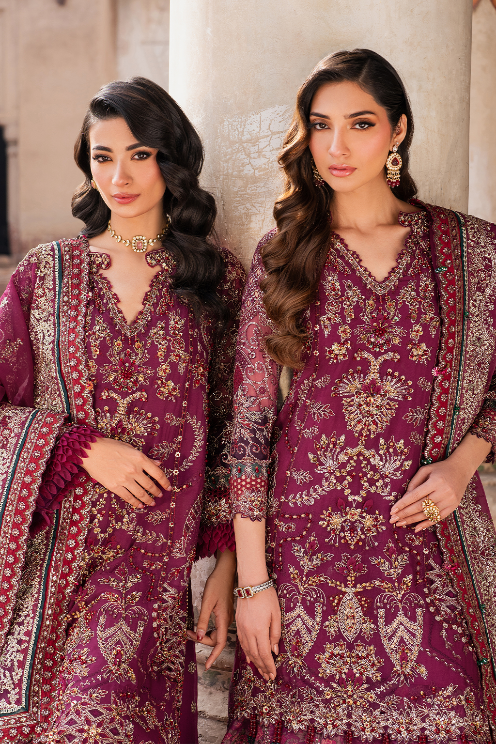 IZNIK | EXCLUSIVE GHARARA | ELEGANTLY PREMIUM HAND EMBELLISHMENT EMBROIDERED CHIFFON GHARARA | DC-ILC-04