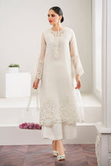 BAROQUE |LUXURY ORGANZA DRESS | FULLY HEAVY HAND EMBELLISHMENT EMBROIDERED MULTI SEQUENCE WORK, PEARL'S WORK & HANGING TASSELS WORK WITH LAZER CUT DESIGN ORGANZA DRESS | UNSTITCHED 3-PIECE SUIT | SF-526 | WHITE