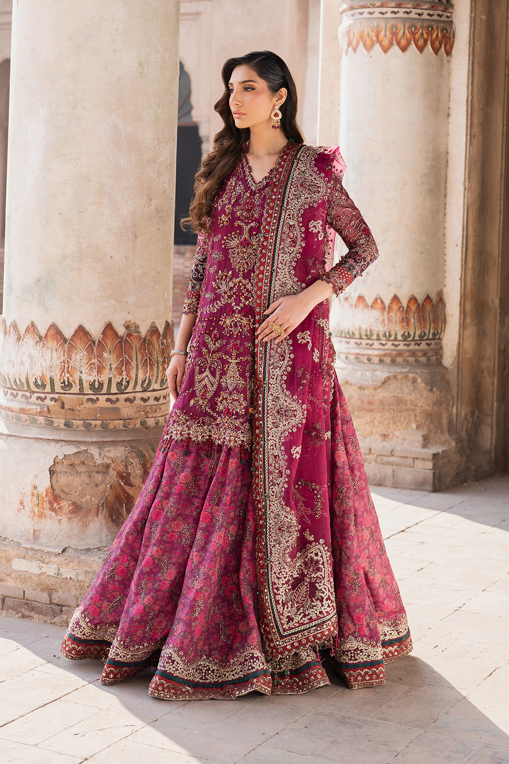 IZNIK | EXCLUSIVE GHARARA | ELEGANTLY PREMIUM HAND EMBELLISHMENT EMBROIDERED CHIFFON GHARARA | DC-ILC-04