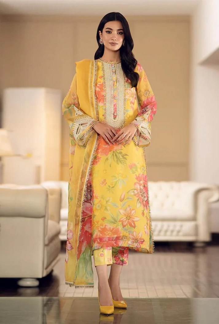 BAROQUE DIGITAL PRINTED SWISS LAWN COLLECTION - EMBROIDERED - YELLOW FLORAL