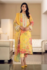 BAROQUE DIGITAL PRINTED SWISS LAWN COLLECTION - EMBROIDERED - YELLOW FLORAL