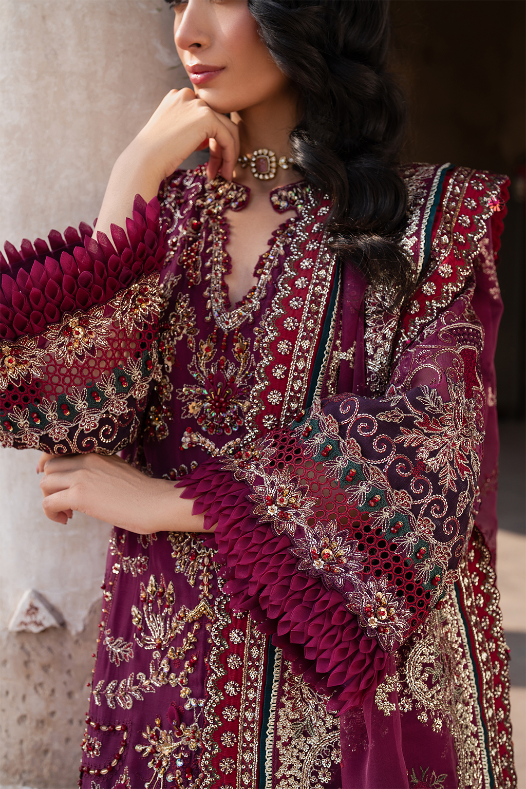 IZNIK | EXCLUSIVE GHARARA | ELEGANTLY PREMIUM HAND EMBELLISHMENT EMBROIDERED CHIFFON GHARARA | DC-ILC-04