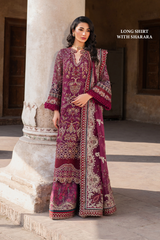 IZNIK | EXCLUSIVE GHARARA | ELEGANTLY PREMIUM HAND EMBELLISHMENT EMBROIDERED CHIFFON GHARARA | DC-ILC-04
