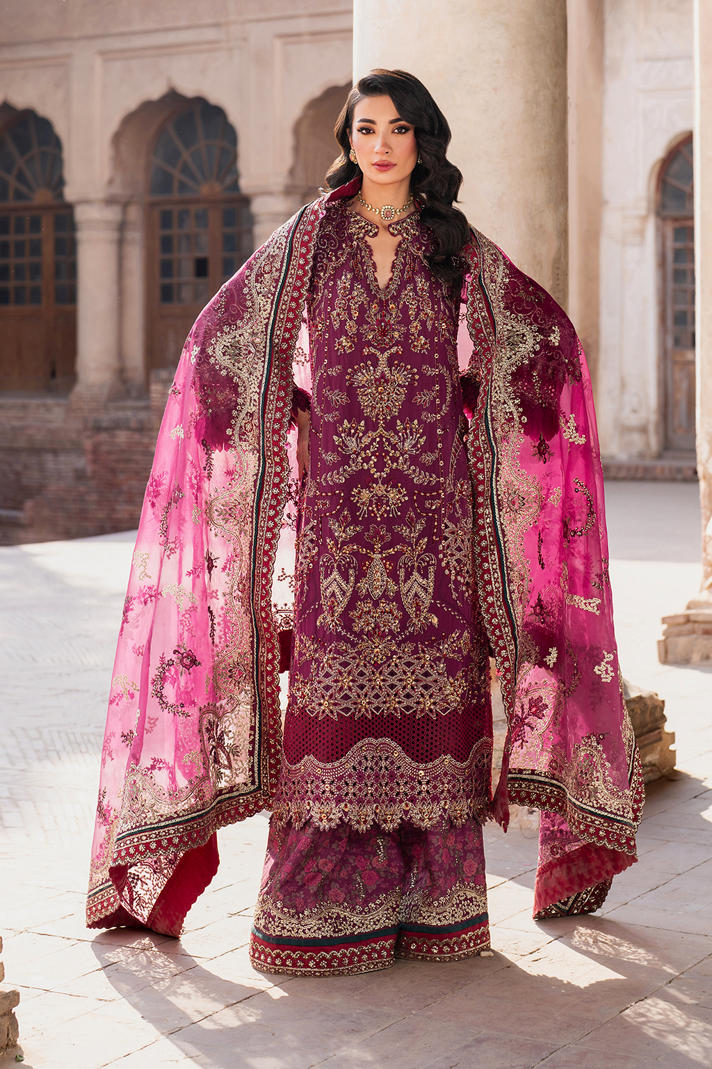 IZNIK | EXCLUSIVE GHARARA | ELEGANTLY PREMIUM HAND EMBELLISHMENT EMBROIDERED CHIFFON GHARARA | DC-ILC-04