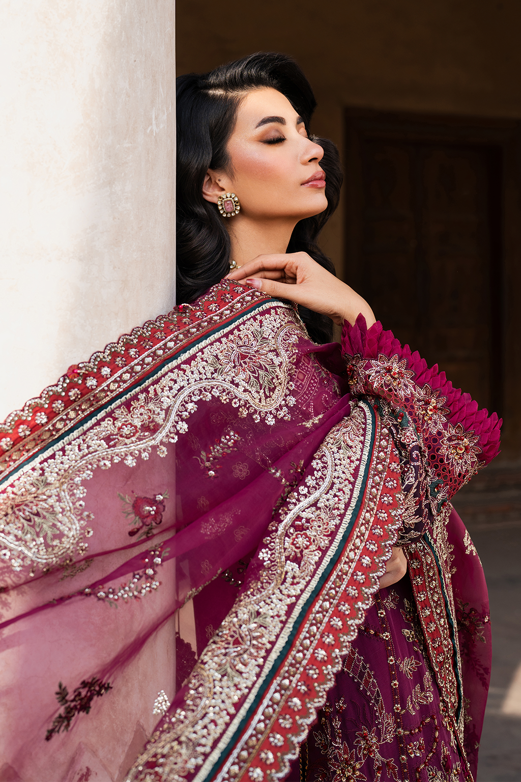IZNIK | EXCLUSIVE GHARARA | ELEGANTLY PREMIUM HAND EMBELLISHMENT EMBROIDERED CHIFFON GHARARA | DC-ILC-04
