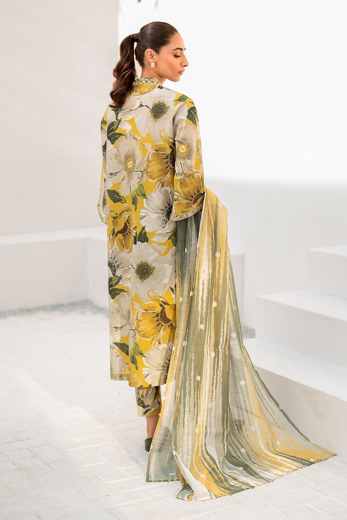 BAROQUE | DIGITAL PRINTED & EMBROIDERED SWISS LAWN -YELLOW FLORA