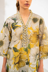 BAROQUE | DIGITAL PRINTED & EMBROIDERED SWISS LAWN -YELLOW FLORA