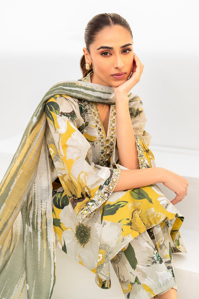 BAROQUE | DIGITAL PRINTED & EMBROIDERED SWISS LAWN -YELLOW FLORA