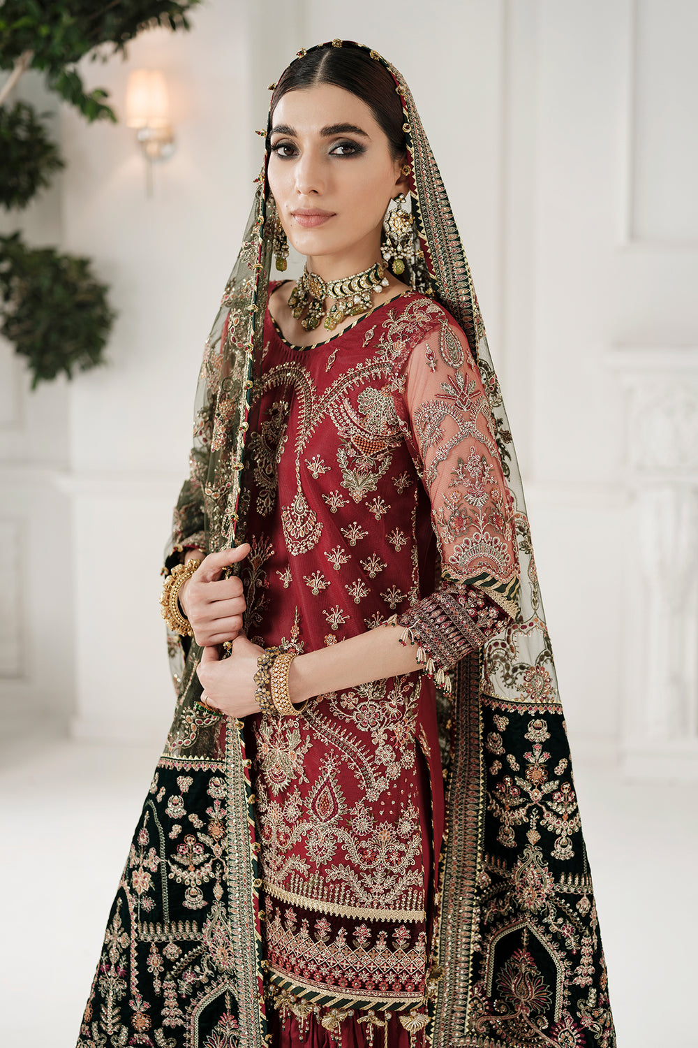 BAROQUE | ELEGANTLY WEAR | FULLY HEAVY MULTI THREAD EMBROIDERED WORK WITH HANGING TASSELS WORK NET SHIRT | UNSTITCHED 3-PIECE SUIT | CH10-07