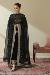 SAPPHIRE | THIS ELEGANT SET FEATURES A HANDMADE EMBELLISHED EMBROIDERED VELVET SHIRT | UNSTITCHED 3-PIECE SUIT | BLACK