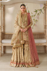 BAROQUE | EXCLUSIVE GHARARA | PREMIUM MULTI THREAD EMBROIDERED SEQUENCE WORK & HEAVY HAND EMBELLISHMENT EMBROIDERED WORK WITH EMBROIDERED POTLI MASSORI SHIRT | UNSTITCHED 3-PIECE | CH14-02