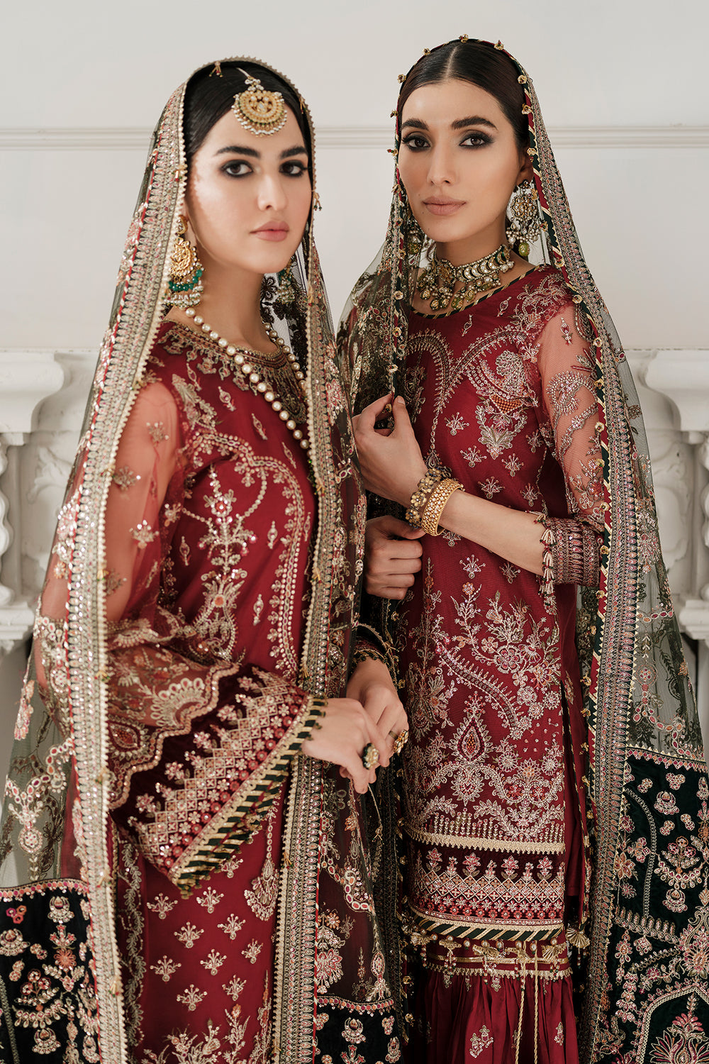 BAROQUE | ELEGANTLY WEAR | FULLY HEAVY MULTI THREAD EMBROIDERED WORK WITH HANGING TASSELS WORK NET SHIRT | UNSTITCHED 3-PIECE SUIT | CH10-07