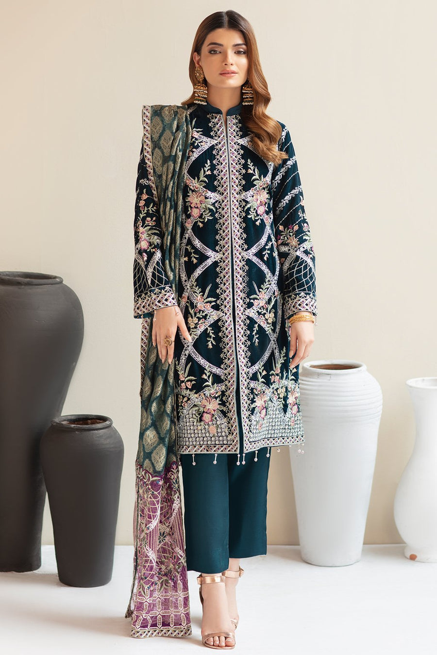 RAMSHA - LUXURY EMBROIDERED ZINC BLUE FORMAL COLLECTION VELVET