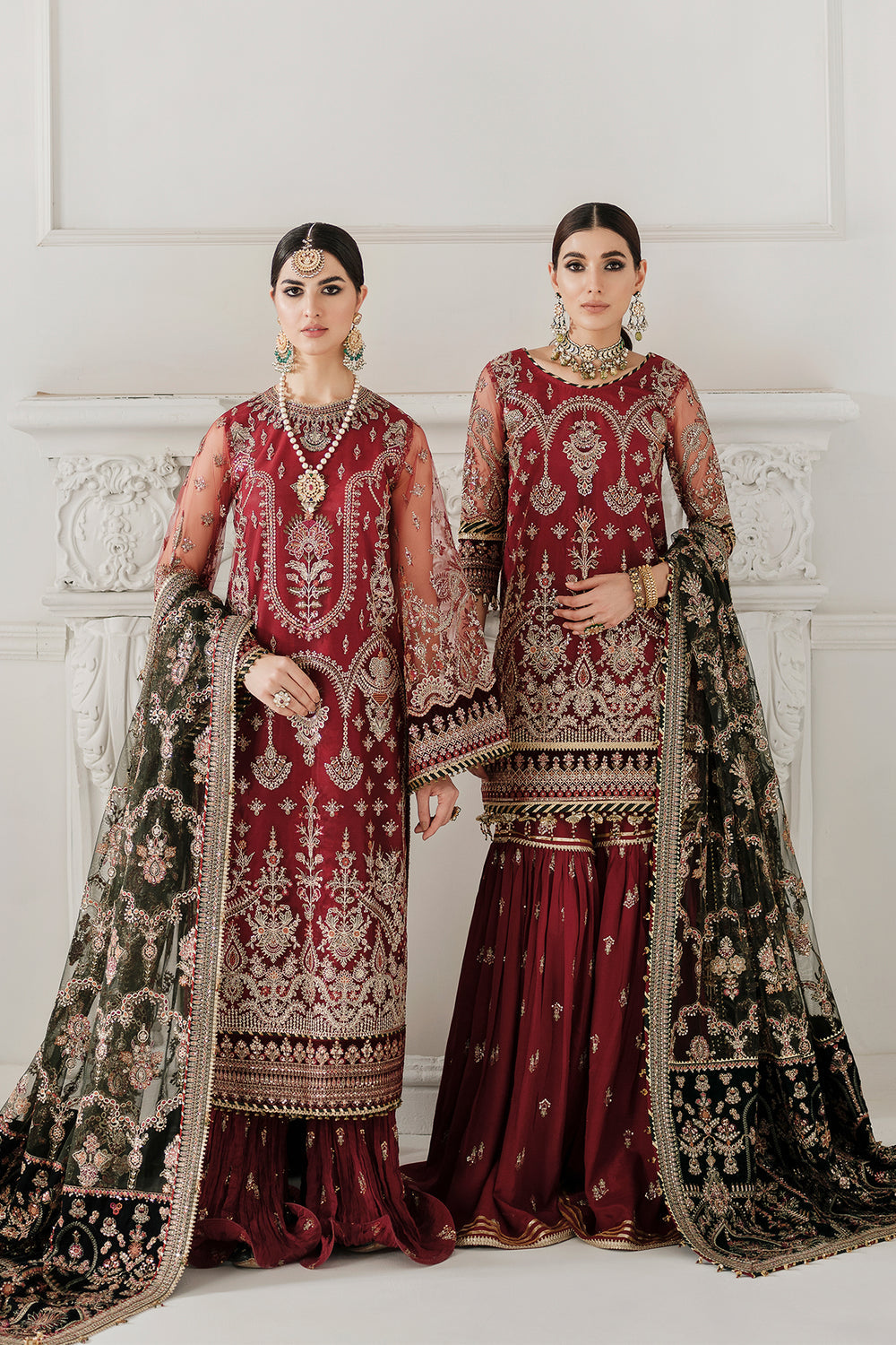 BAROQUE | ELEGANTLY WEAR | FULLY HEAVY MULTI THREAD EMBROIDERED WORK WITH HANGING TASSELS WORK NET SHIRT | UNSTITCHED 3-PIECE SUIT | CH10-07