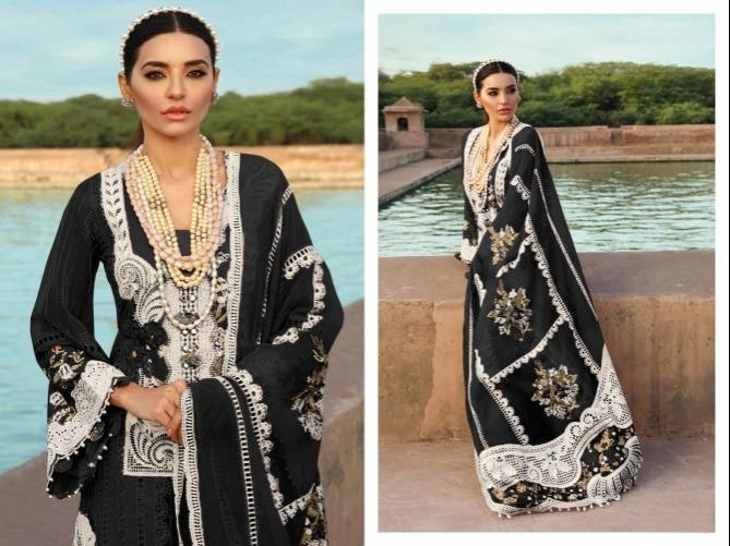 BLACK• | LUXURY LAWN 2025" HEAVY CHICKANKARI WORK WITH FULL EMBROIDERED | UNSTITCHED 3-PIECE SUIT