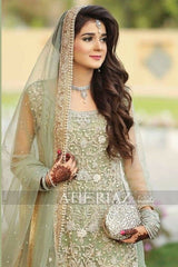 ATIF RIAZ | EXQUISITELY NET EMBROIDERED SHIRT | FULLY HEAVY THREAD EMBROIDERED SEQUENCE WORK, BANCH MOTI WORK, ATTACHED TASSEL'S WORK WITH BEAUTIFULLY CUT WORK DESIGN NET SHIRT | UNSTITCHED 3-PIECE | AR-SG19