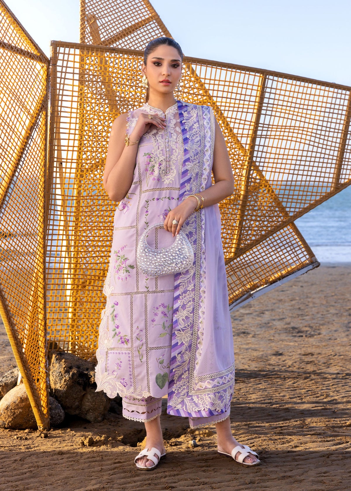 A GIRL IN THE GARDEN BY CRIMSON | ELEGANTLY MULTI DIGITAL PRINTED WITH FULLY HEAVY CHICKENKARI WORK & MULTI THREAD EMBROIDERED LAWN | UNSTITCHED 3-PIECE SUIT | D-07-A