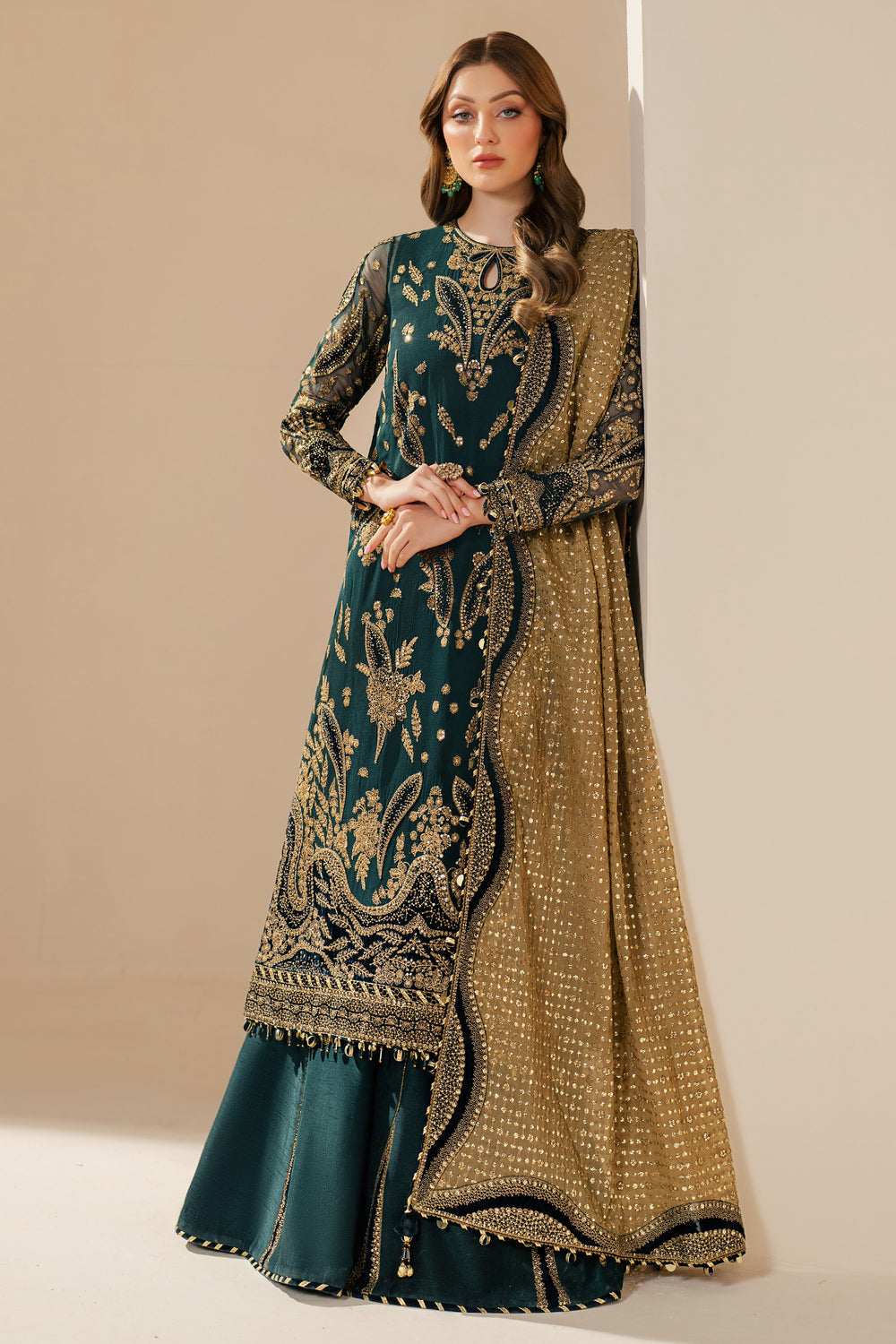 JAZMIN | EXCLUSIVE WEAR | THIS BEAUTIFULLY HANDMADE EMBELLISHMENT EMBROIDERED CHIFFON OUTFIT EXUDES ELEGANCE | UNSTITCHED 3-PIECE SUIT | WF'25-06