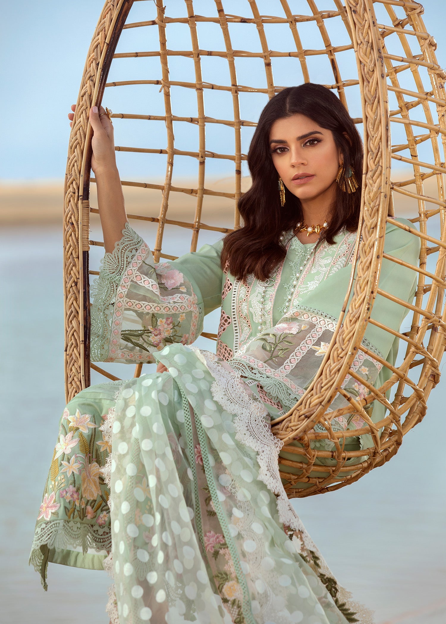 CRIMSON - SERENDIPITY -5B- SEAFOAM - PURE LAWN CHIKANKARI WITH HEAVY EMBROIDERED - UNSTITCHED 3-PIECE SUIT