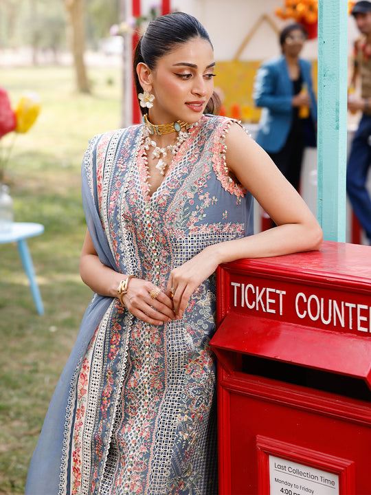 CARNIVAL SUMMER EDITION 25" BY BIN ILYAS | LUXURY CHICKENKARI LAWN FULL HEAVY MULTI THREAD EMBROIDERED WORK | UNSTITCHED 3-PIECE SUIT | D-33-B
