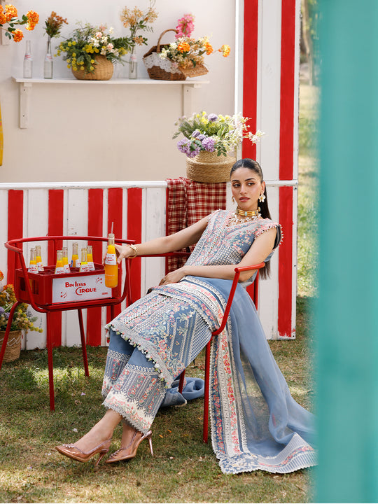 CARNIVAL SUMMER EDITION 25" BY BIN ILYAS | LUXURY CHICKENKARI LAWN FULL HEAVY MULTI THREAD EMBROIDERED WORK | UNSTITCHED 3-PIECE SUIT | D-33-B