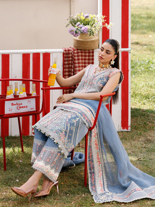 CARNIVAL SUMMER EDITION 25" BY BIN ILYAS | LUXURY CHICKENKARI LAWN FULL HEAVY MULTI THREAD EMBROIDERED WORK | UNSTITCHED 3-PIECE SUIT | D-33-B