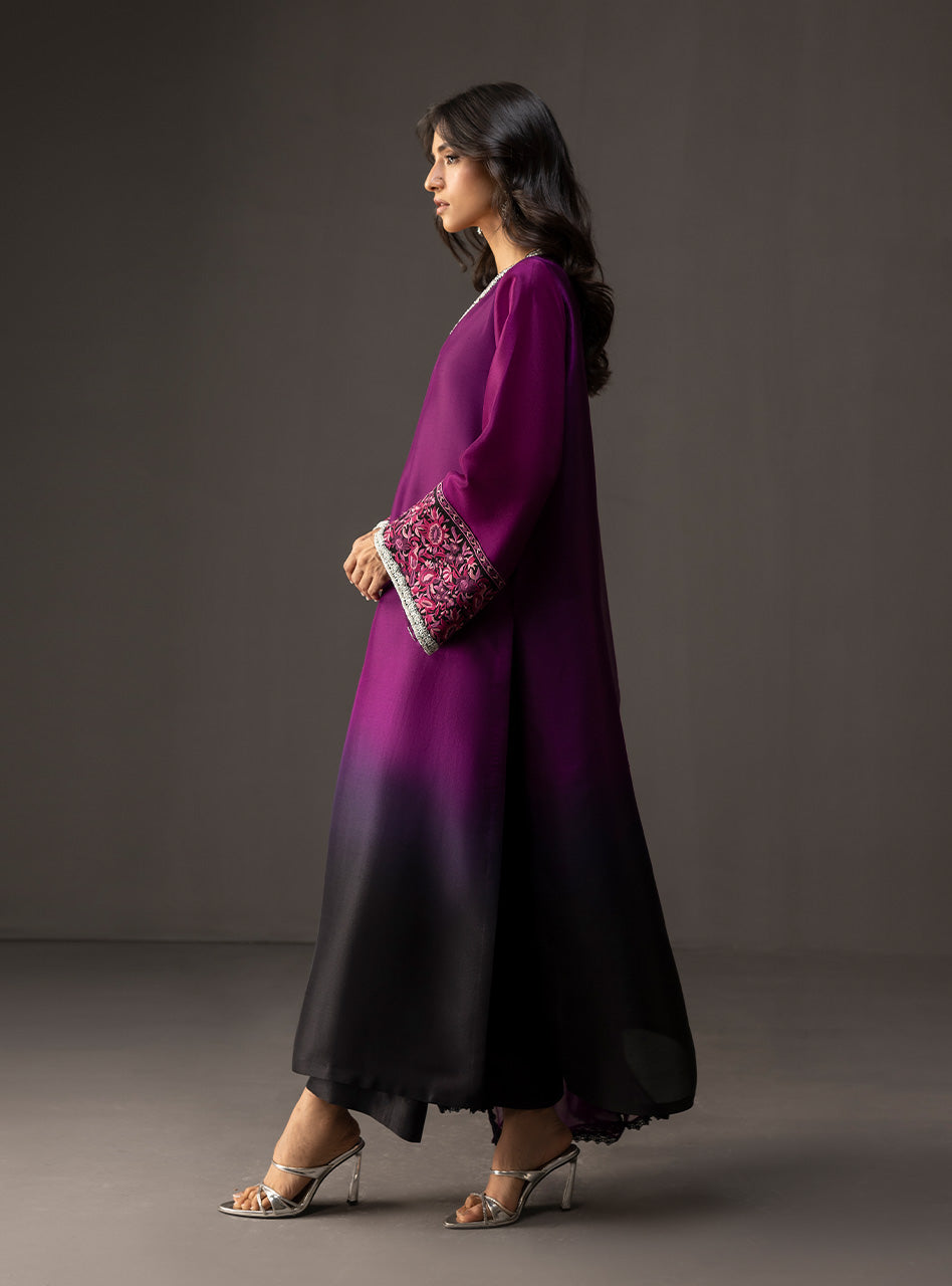 PLUM DUSK BY ZAINAB CHOTTANI | LUXURY MULTI DIGITAL PRINTED TWO TONE SHADES SILK DRESS |  UNSTITCHED 3-PIECE SUIT