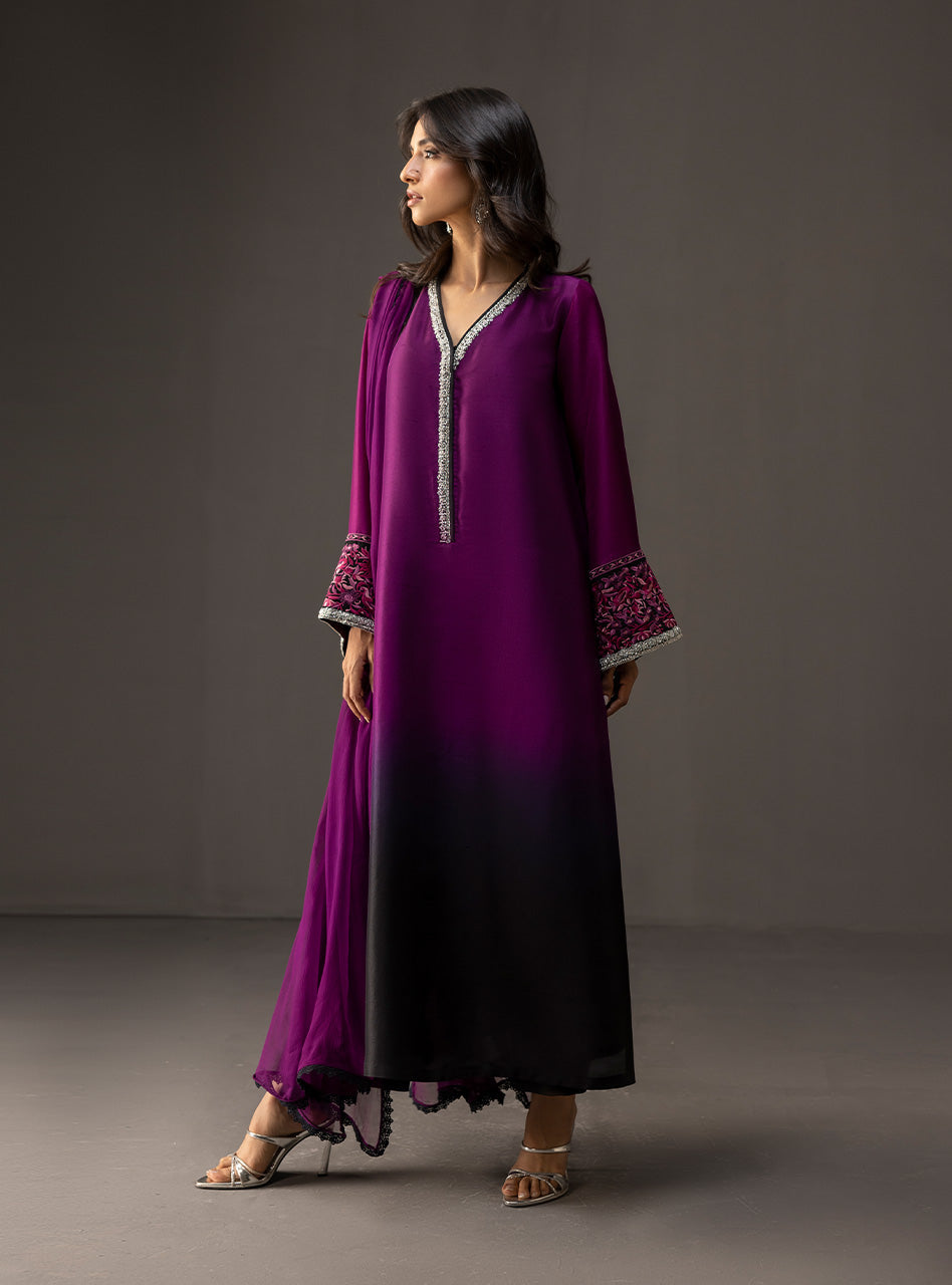 PLUM DUSK BY ZAINAB CHOTTANI | LUXURY MULTI DIGITAL PRINTED TWO TONE SHADES SILK DRESS |  UNSTITCHED 3-PIECE SUIT