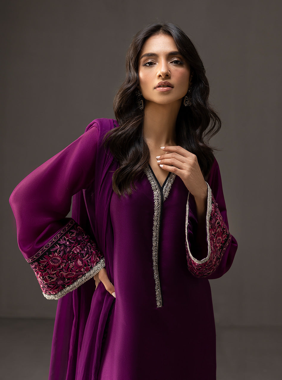 PLUM DUSK BY ZAINAB CHOTTANI | LUXURY MULTI DIGITAL PRINTED TWO TONE SHADES SILK DRESS |  UNSTITCHED 3-PIECE SUIT
