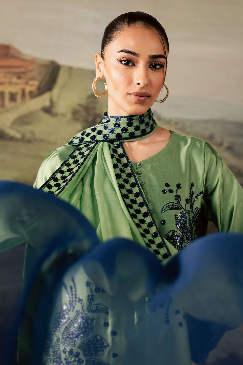 TIE & DIE BY NUREH | LUXURY INDIAN RAW SILK | FULLY HEAVY THREAD EMBROIDERED SEQUENCE WORK RAW SILK DRESS | UNSTITCHED 3-PIECE SUIT | NP-677