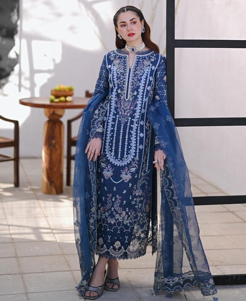 QALAMKAR BLUE LUXURY LAWN EMBROIDERED 3-PIECE UNSTITCHED SUIT