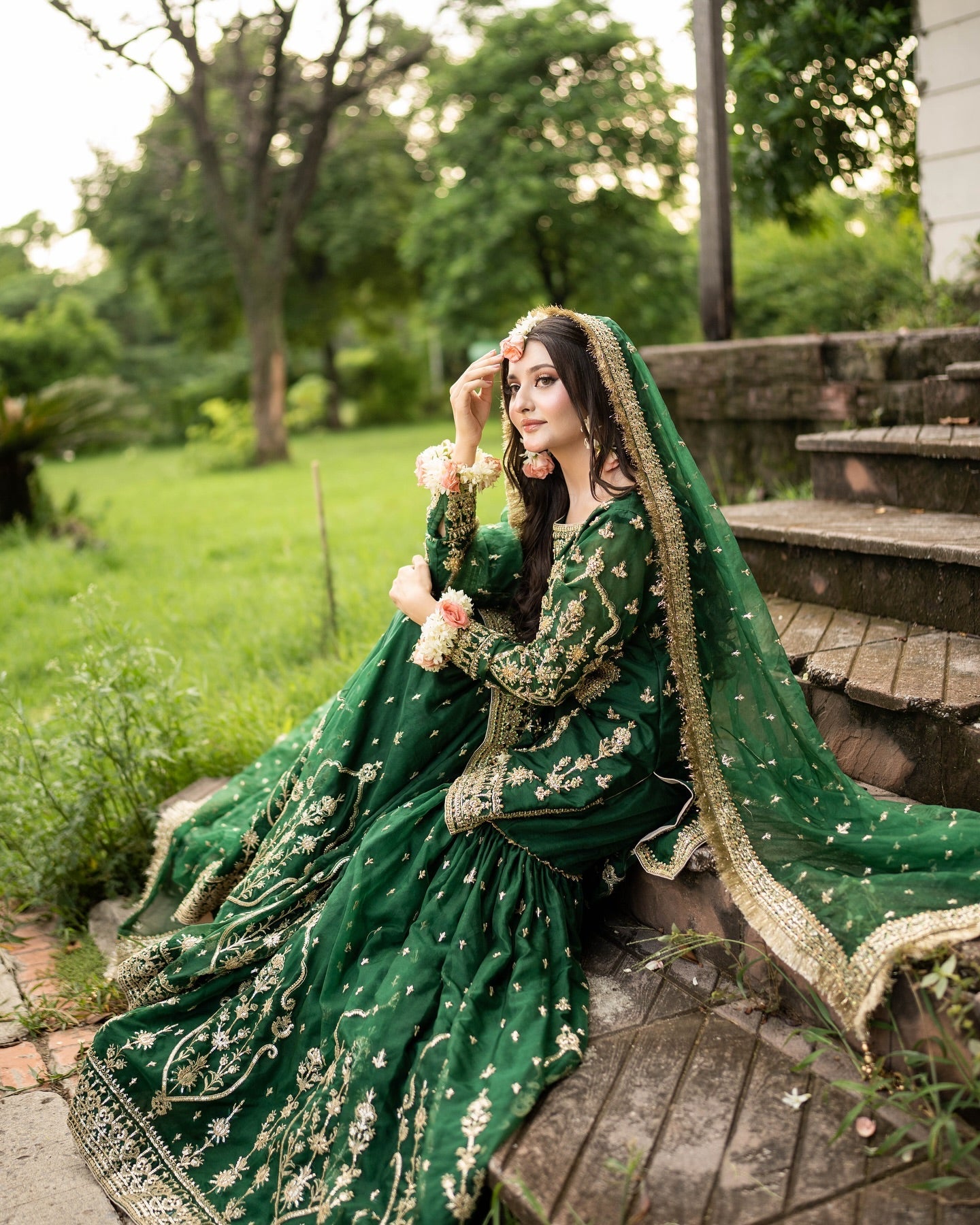 MAHA WAJAHAT BRIDAL GHARARA FULLY EMROIDERED CHIFFON EMERALD GREEN Shanzay Outfit MAHA WAJAHAT BRIDAL GHARARA FULLY EMROIDERED CHIFFON EMERALD GREEN Shanzay Outfit