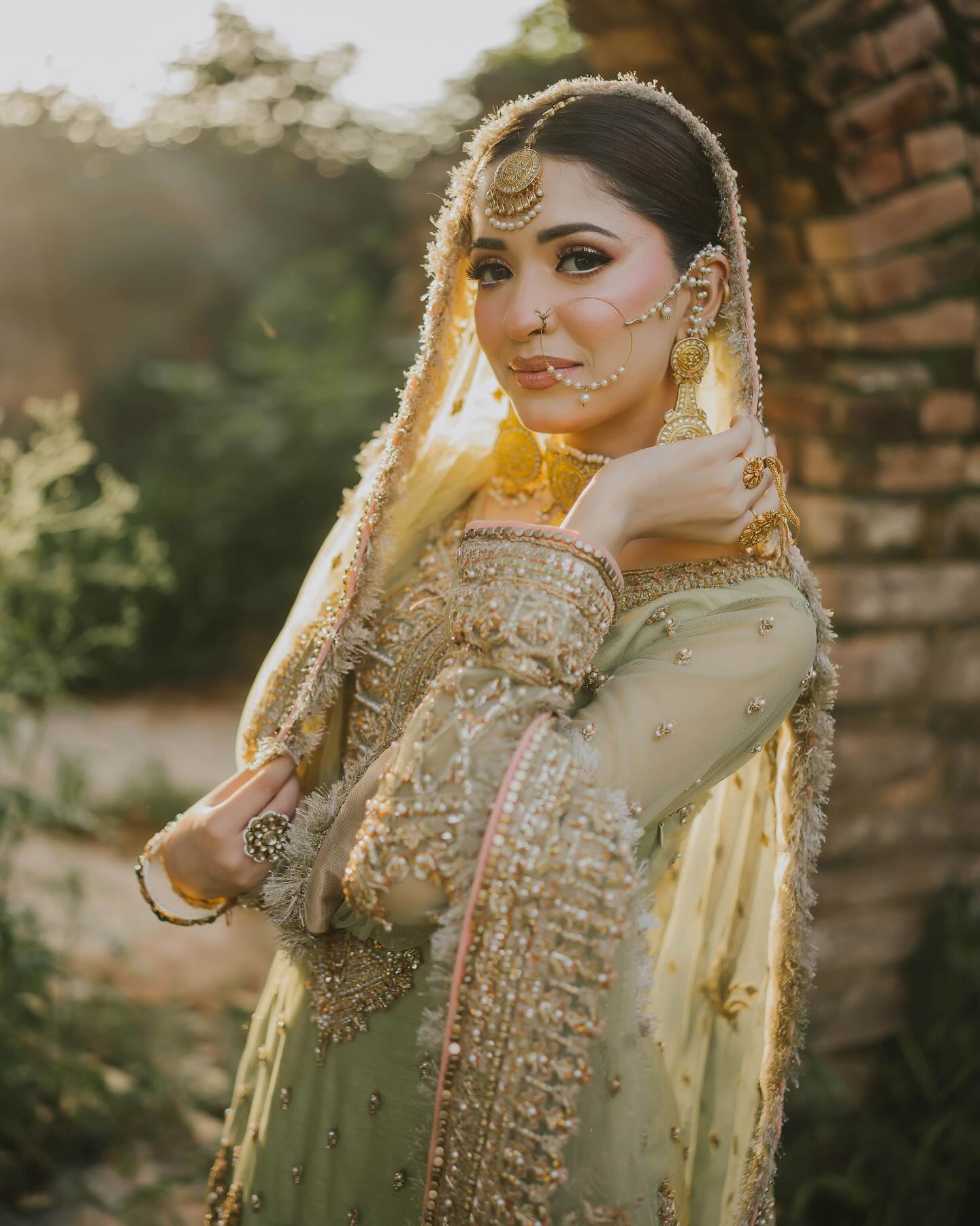 MAHA WAJAHAT PISTACHIO GHARARA BRIDAL COLLECTION CHIFFON