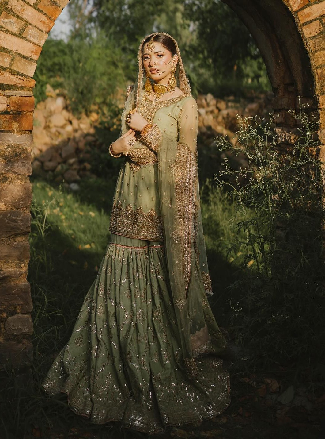 MAHA WAJAHAT PISTACHIO GHARARA BRIDAL COLLECTION CHIFFON